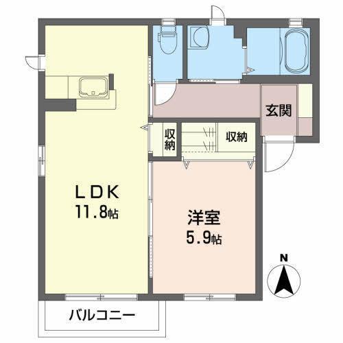 プリムローズA(1LDK/1階)の間取り写真