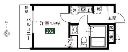 メルディア北綾瀬II(1K/2階)の間取り写真