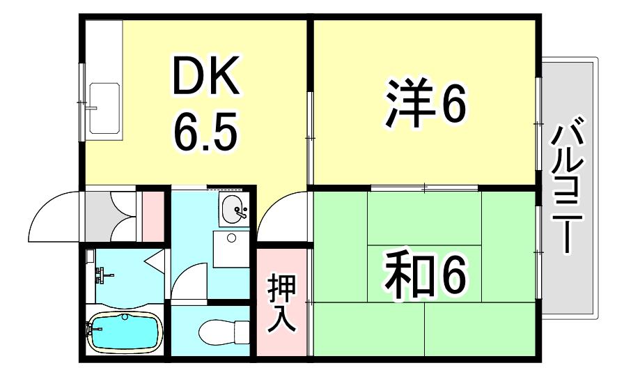 木本ハイツ(2DK/2階)の間取り写真