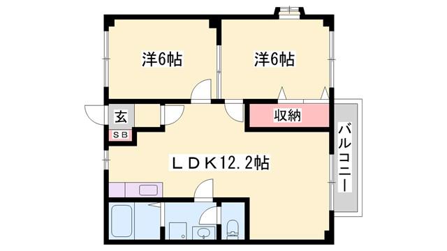 エスポワール新在家(2LDK/2階)の間取り写真