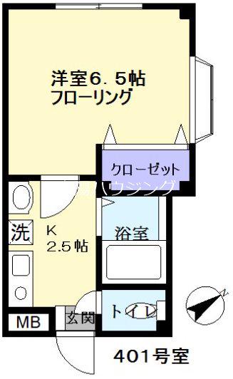 スカイコーポII(1K/4階)の間取り写真