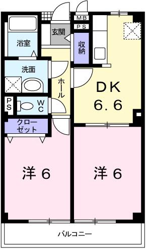 シャルマンビラA棟(2DK/1階)の間取り写真