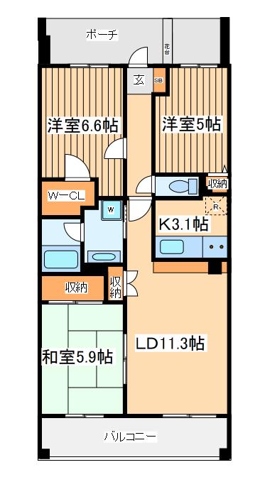 ヴィルヌーブ東戸塚プレジール(3LDK/7階)の間取り写真