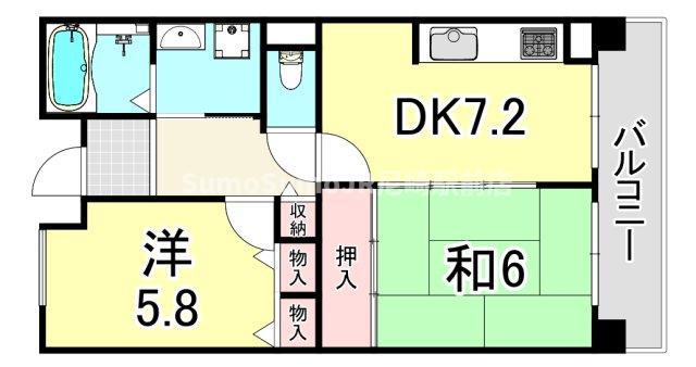URパークタウン西武庫 7号棟(2DK/3階)の間取り写真