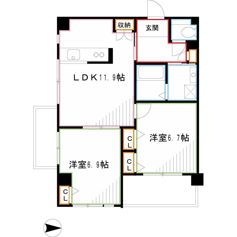 コーポレート連雀1号棟(2LDK/7階)の間取り写真