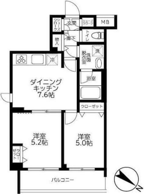 ルフレ世田谷ノール(2DK/2階)の間取り写真