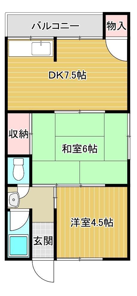 パールハイツ尾上(2DK/2階)の間取り写真