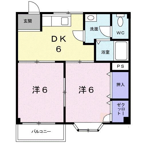 カーサセレーナ(2DK/2階)の間取り写真
