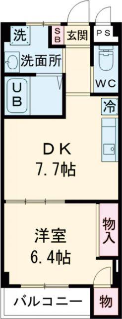 夢野アパートメント(1DK/4階)の間取り写真