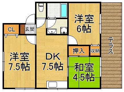 ボナミ田中ハイツ(3DK/1階)の間取り写真