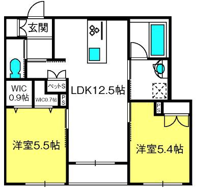 LEBENS FREUDE(2LDK/2階)の間取り写真