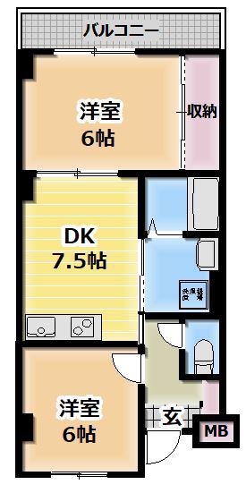 サバービア581(2DK/4階)の間取り写真