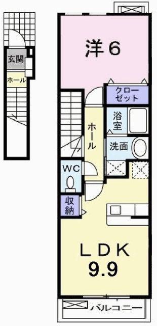 ビアンカンパーニュ B(1LDK/2階)の間取り写真