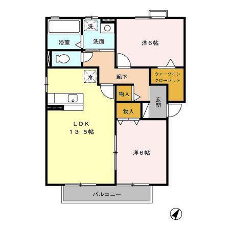 リビングタウン大金平A(2LDK/2階)の間取り写真