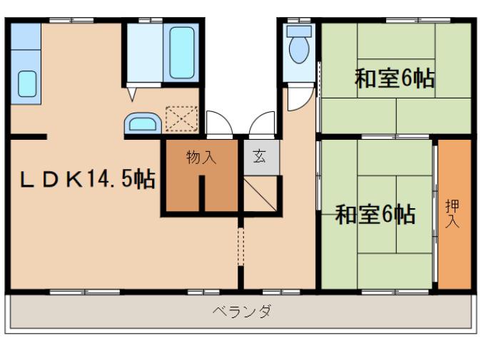 コンラッド倉敷(2LDK/1階)の間取り写真