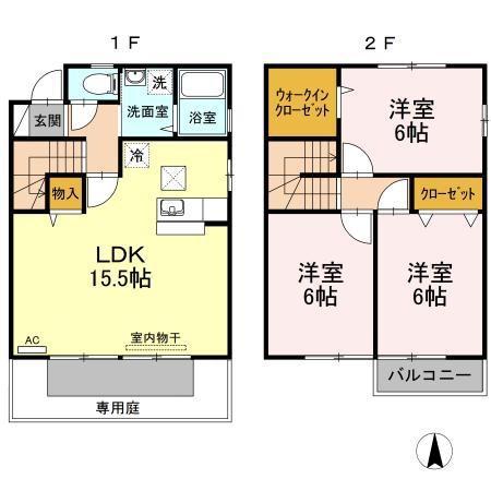 ローズコート D棟(3LDK/1階)の間取り写真
