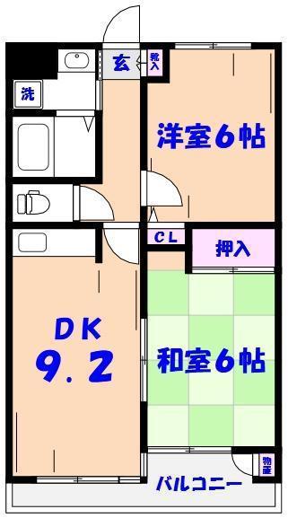 アミュゼ壱番館(2DK/2階)の間取り写真