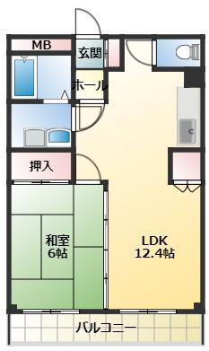 グリーンヒルズ新津(1LDK/2階)の間取り写真