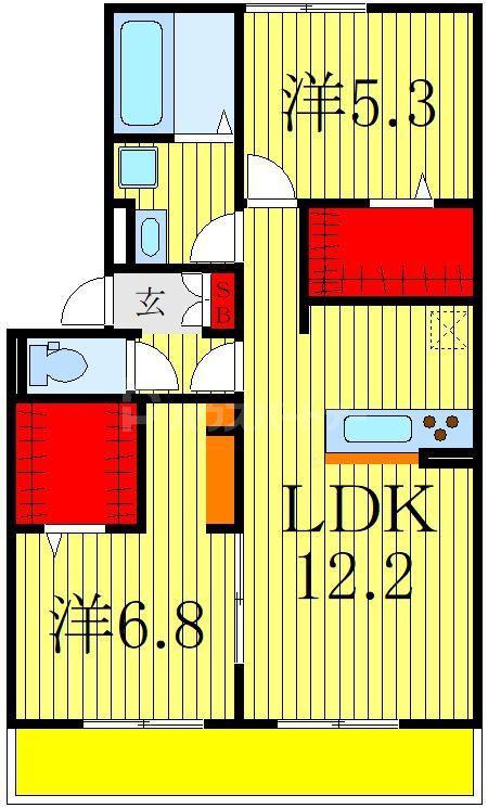 つくばエクスプレス 流山おおたかの森駅 徒歩11分 3階建 築5年(2LDK/2階)の間取り写真