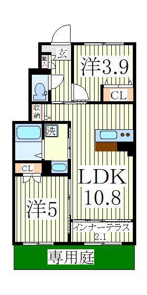 ティープラントV(2LDK/1階)の間取り写真