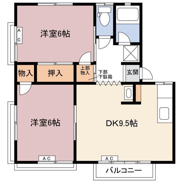 たつきハイムD(2DK/2階)の間取り写真