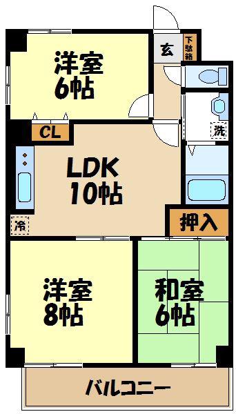 アーバンコート宮崎台(3DK/4階)の間取り写真