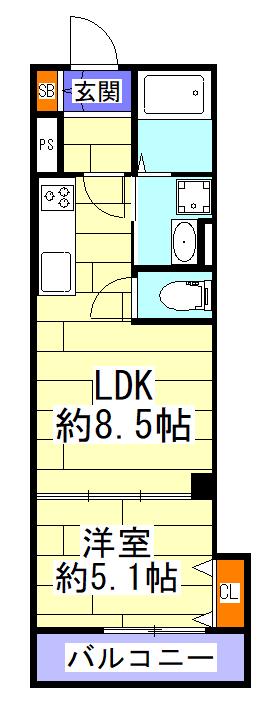 ピレーネ佃(1LDK/1階)の間取り写真