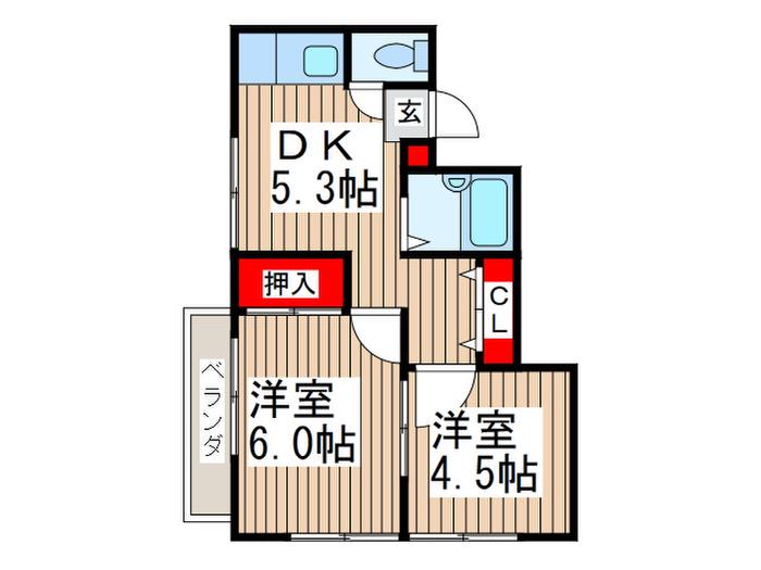 コーポベルウッド(2DK/2階)の間取り写真