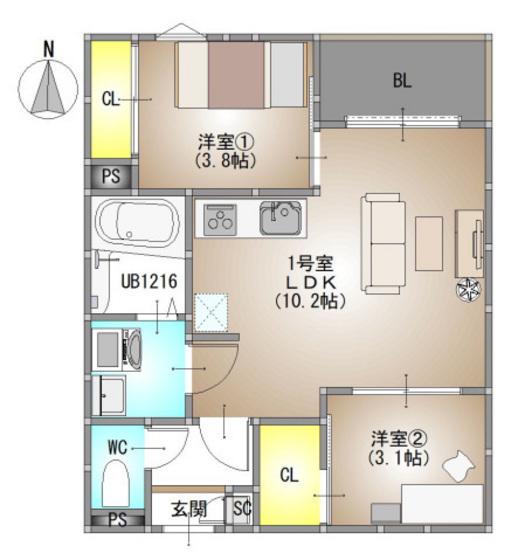 REGALEST 伊島I(2LDK/2階)の間取り写真