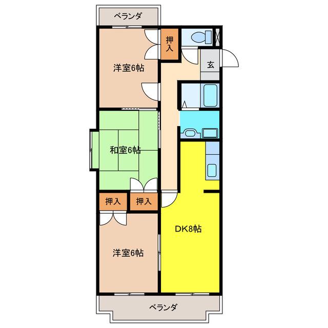 サンハイツ白山(3DK/1階)の間取り写真