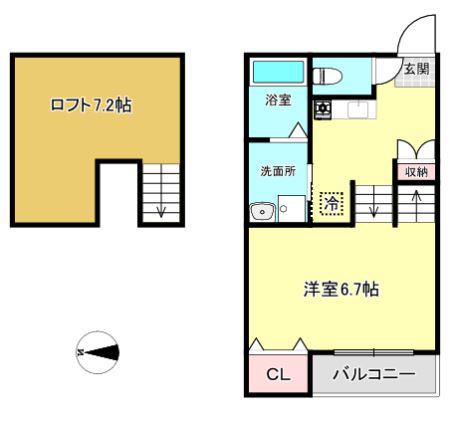 ＪＲ予讃線 新居浜駅 徒歩43分 2階建 築6年(1K/2階)の間取り写真