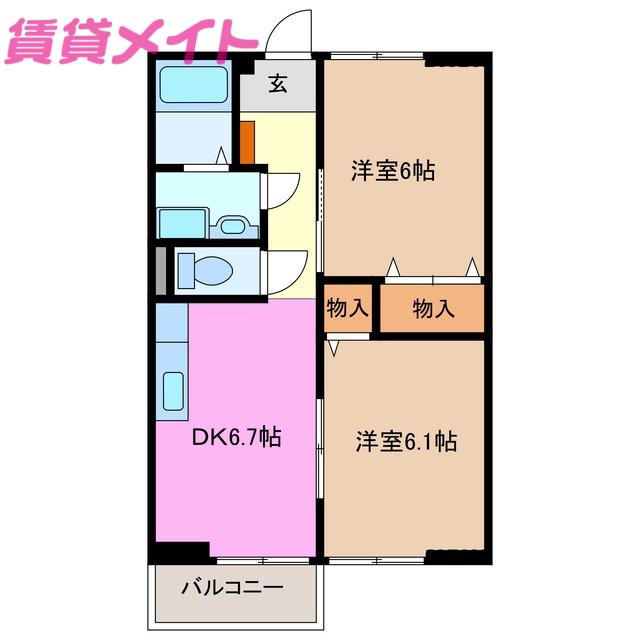 グリーンハウス朝日(2DK/2階)の間取り写真