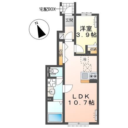 牛久市田宮町アパート(1LDK/1階)の間取り写真
