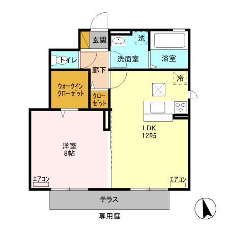 カーサ金吹(1LDK/1階)の間取り写真