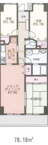 パラッツオ稲毛(3LDK/3階)の間取り写真