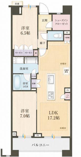 ブランズ中央林間(2LDK/7階)の間取り写真