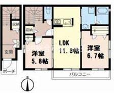 シャーメゾンリーフI(2LDK/2階)の間取り写真