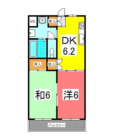 シャトル大久保(2DK/3階)の間取り写真