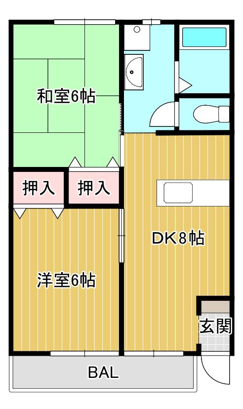 フローラルシャトー(2DK/1階)の間取り写真