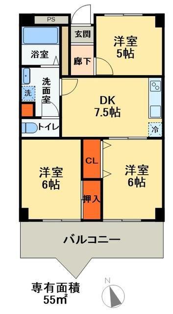 メゾンラフォーレII(3DK/1階)の間取り写真