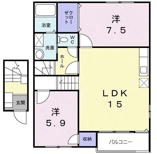 プラシードガーデンD(2LDK/2階)の間取り写真