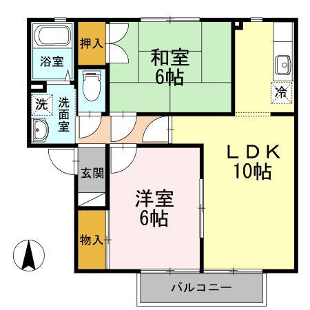 アムールF棟(2LDK/1階)の間取り写真