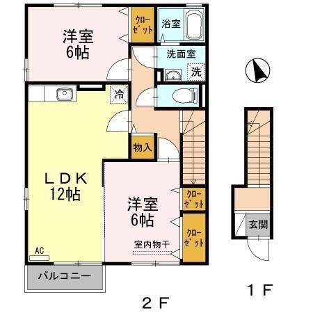 ファミリエC棟(2LDK/2階)の間取り写真