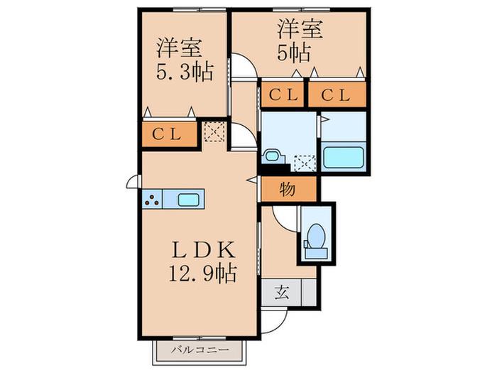 ルピナス西泉(2LDK/1階)の間取り写真