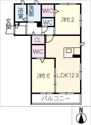グランヴェルデ(2LDK/1階)の間取り写真