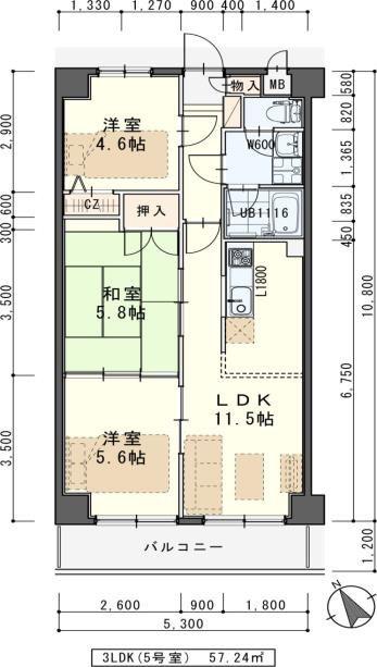 グリシーヌ・S(3LDK/6階)の間取り写真