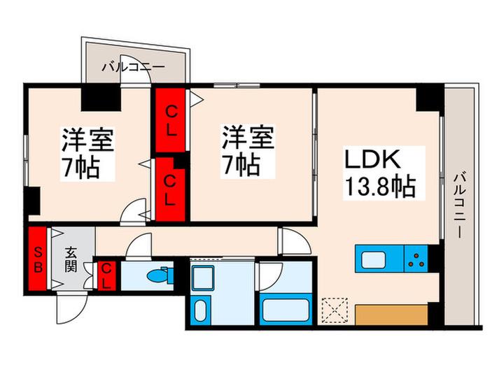 サンテラス(2LDK/2階)の間取り写真
