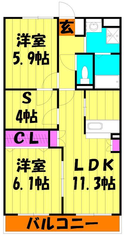 ランドロードU(2SLDK/3階)の間取り写真