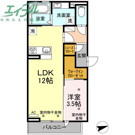 ボヌール江場(1LDK/2階)の間取り写真