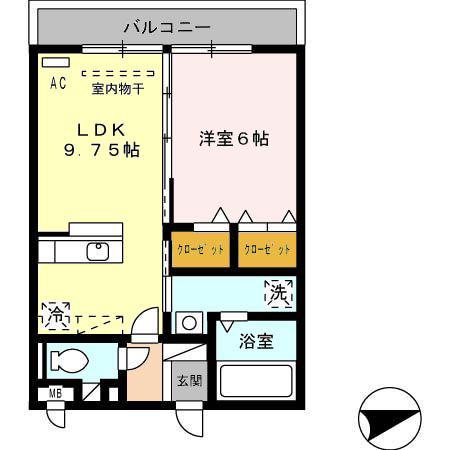 イン・ハピネスII(1LDK/2階)の間取り写真